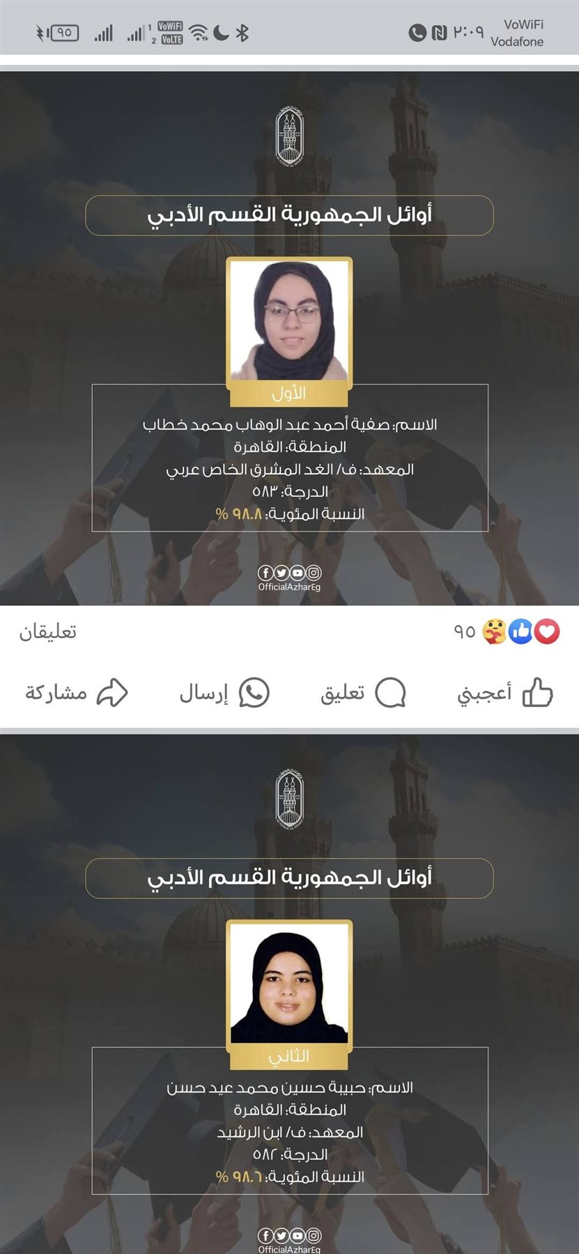 أوائل الثانوية الأزهرية 202 أدبي